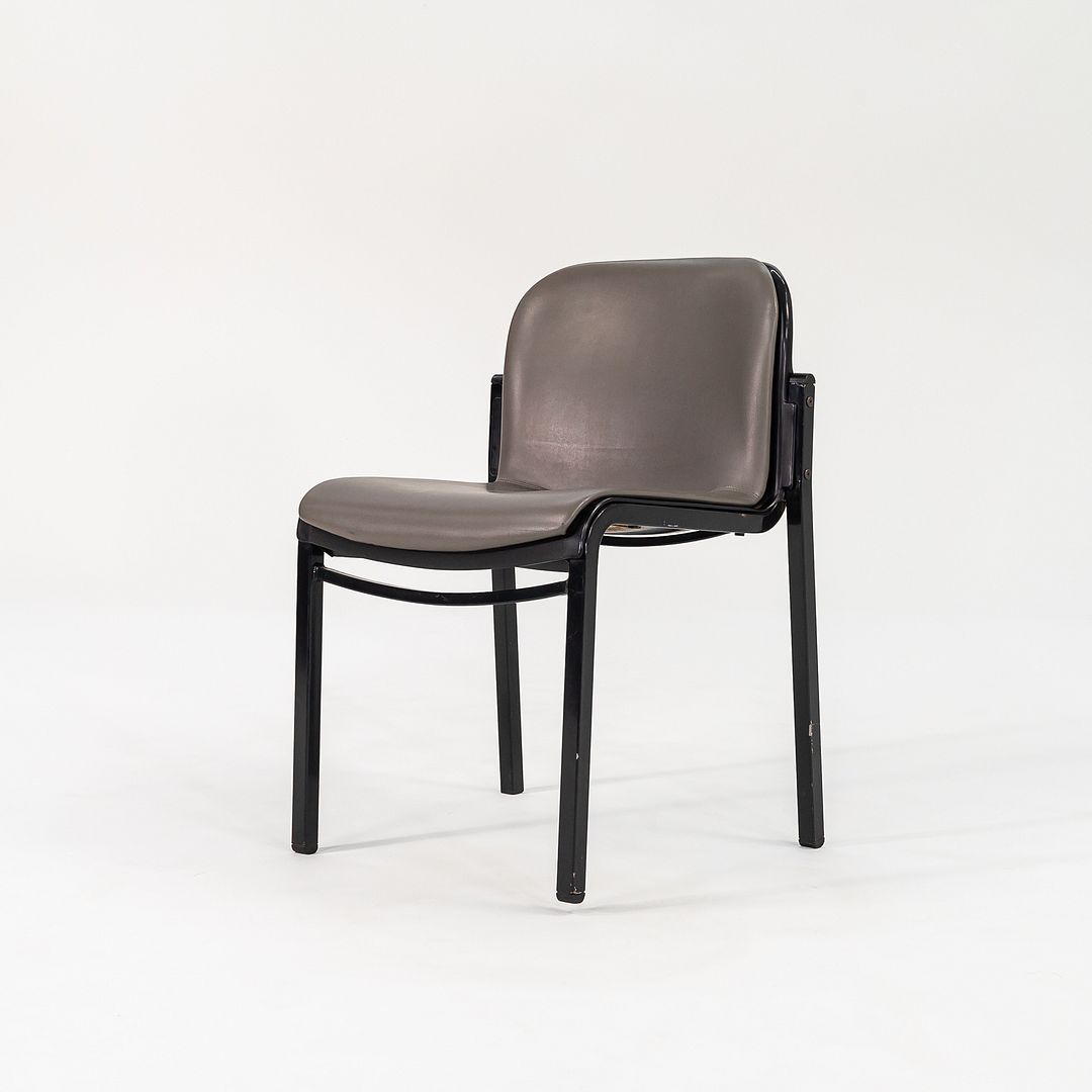 1980s Pair of Thonet Leather Side Chairs in Steel w/ Grey Naugahyde Upholstery
