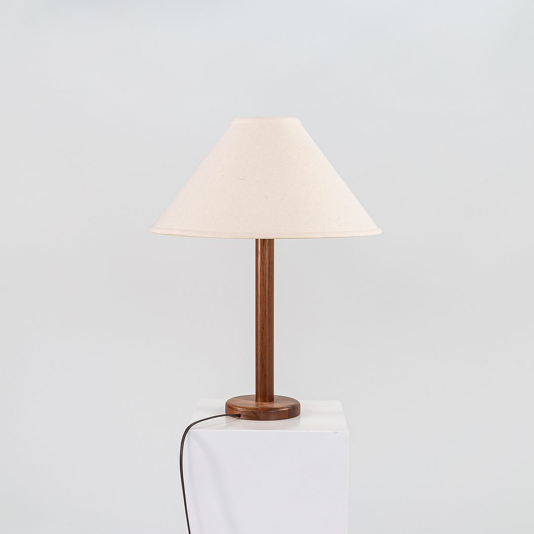 1970s Pair of Scandinavian Teak Table / Desk Lamps with White Fabric Shades