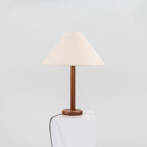 1970s Pair of Scandinavian Teak Table / Desk Lamps with White Fabric Shades