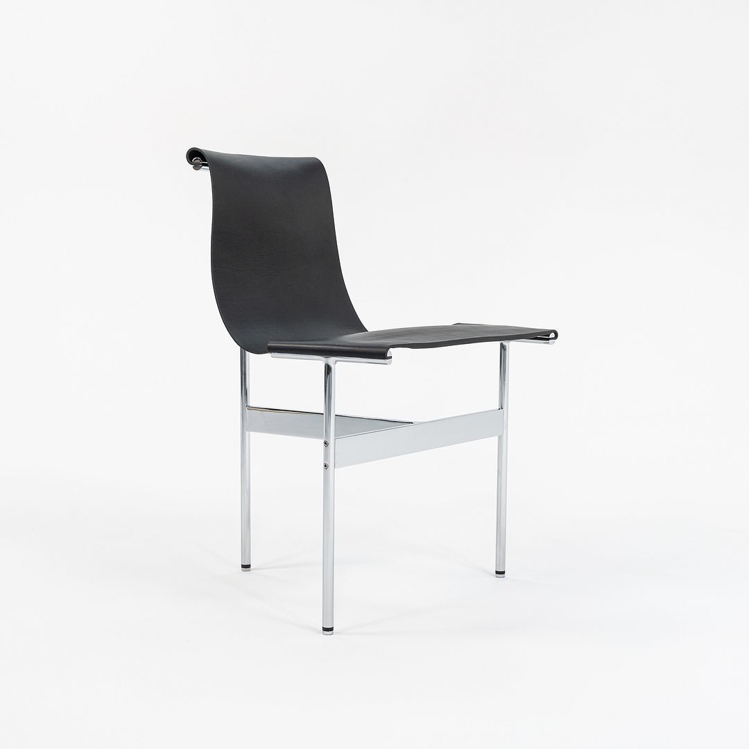 Set of Four Made to Order Gratz TG-10 Sling Dining Chairs Black Leather & Chrome