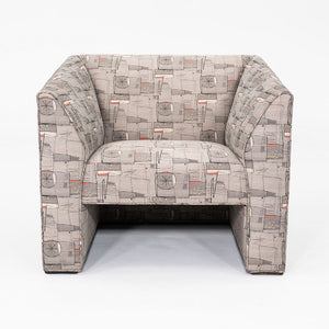 1980s Pair of Gray Patterned Fabric Upholstered Club Lounge Chairs w/ Rolled Arms