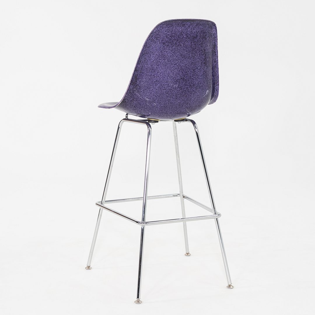 2010s Pair of Modernica Eames Purple Fiberglass Bar Stools w/ Metal Base Frames
