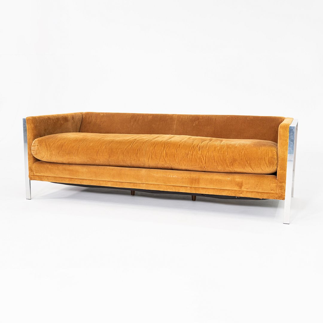 1972 Tomlinson Furniture Sofa w/ Chromed Steel Frame & Ochre Corduroy Upholstery