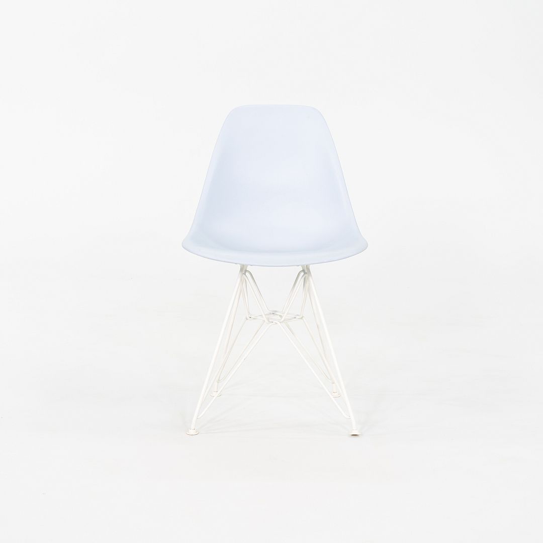 2019 Pair Herman Miller Eames DSR Dining Chairs in Blue Plastic with Eiffel Base
