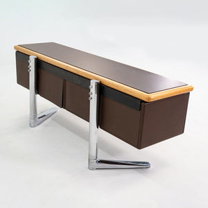 1979 Warren Platner for Knoll Executive Credenza in Oak, Leather & Chromed Steel