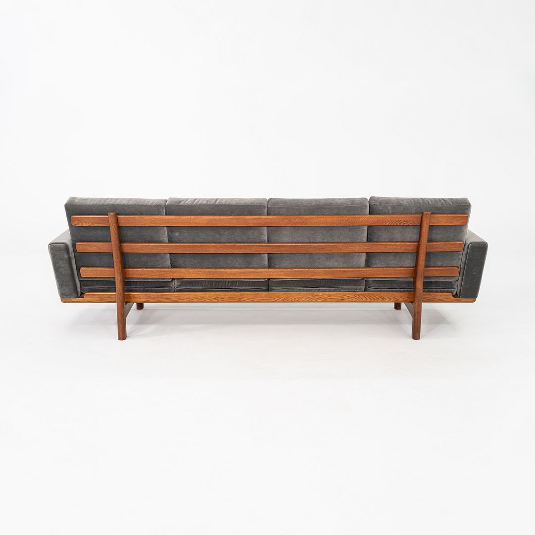 1960s Hans Wegner for GETAMA Four Seat Sofa in Oak with Grey Velvet Upholstery