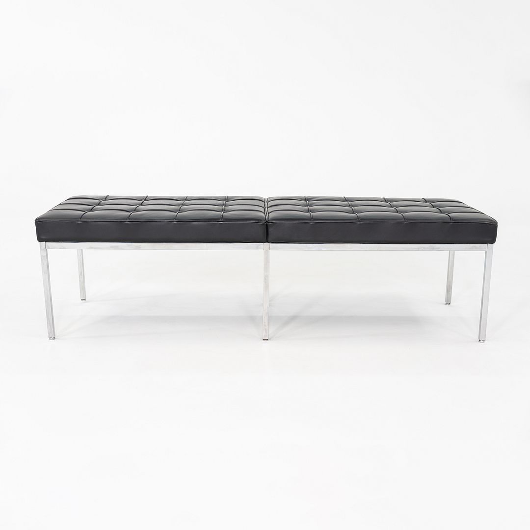SOLD 2010s Florence Knoll Three Seat Bench in Black Leather with Chromed Steel Frame