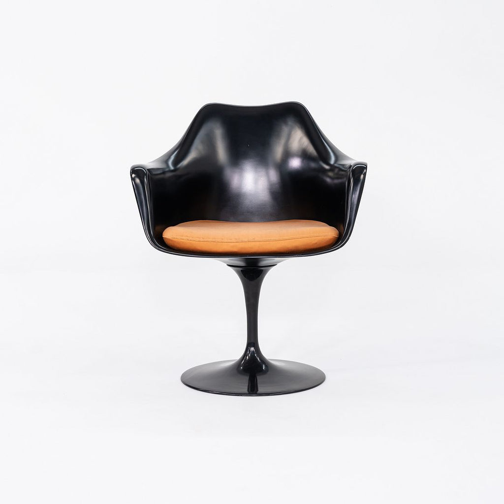 2000s Eero Saarinen for Knoll Tulip Dining Arm Chair in Black w/ Orange Cushion