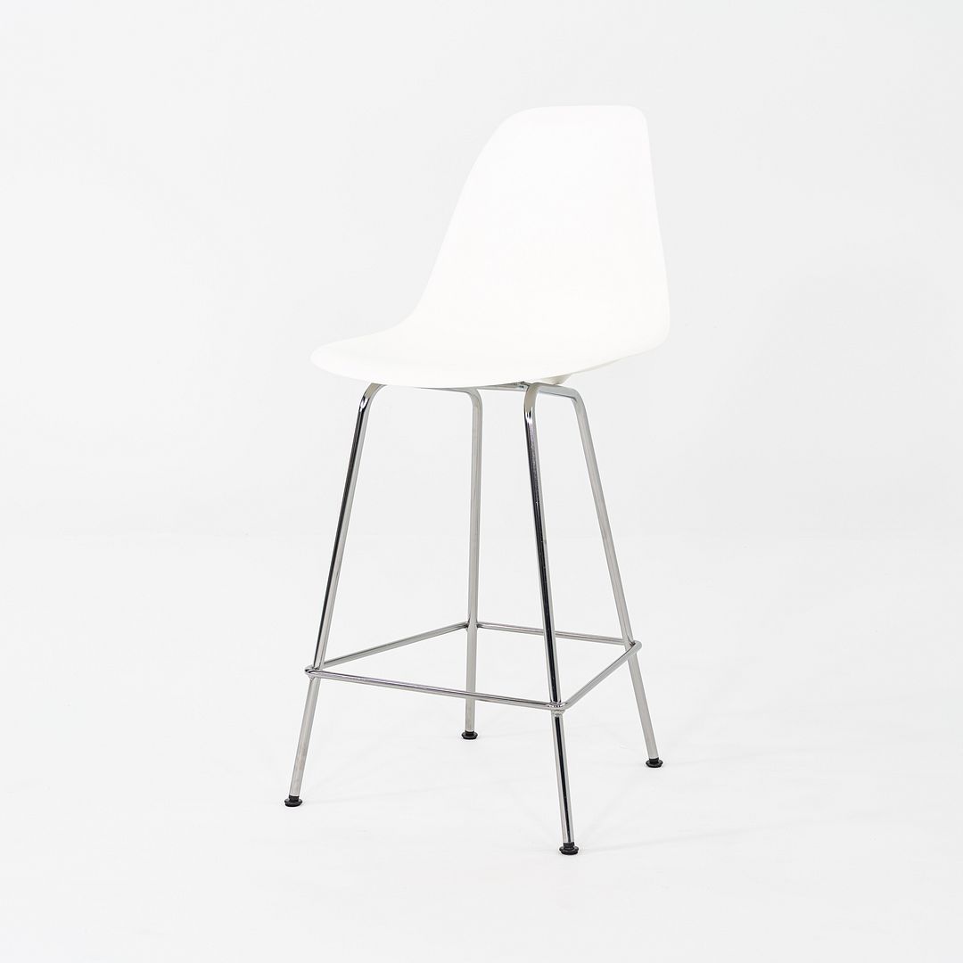 2024 Pair of Herman Miller Eames Plastic Counter Stools in White w/ Chrome Bases
