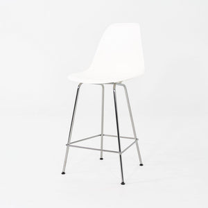 2024 Pair of Herman Miller Eames Plastic Counter Stools in White w/ Chrome Bases