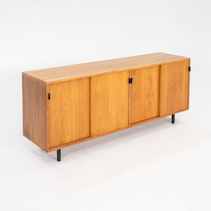 1950s Tall Florence Knoll Credenza in Oak with Sliding Doors and Leather Pulls