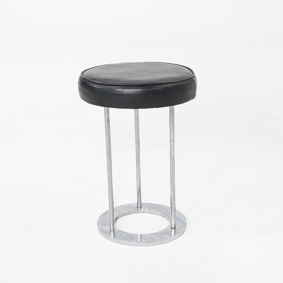 1970s Paul Mayen for Habitat Occasional Stool in Chrome and Black Vinyl 18"