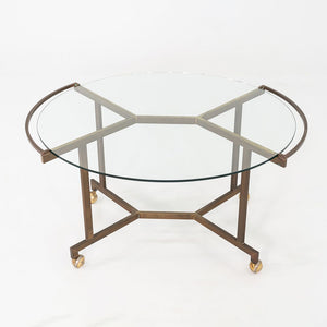 1970s Harvey Probber Attributed Bronze and Glass Rolling Dining or Serving Table