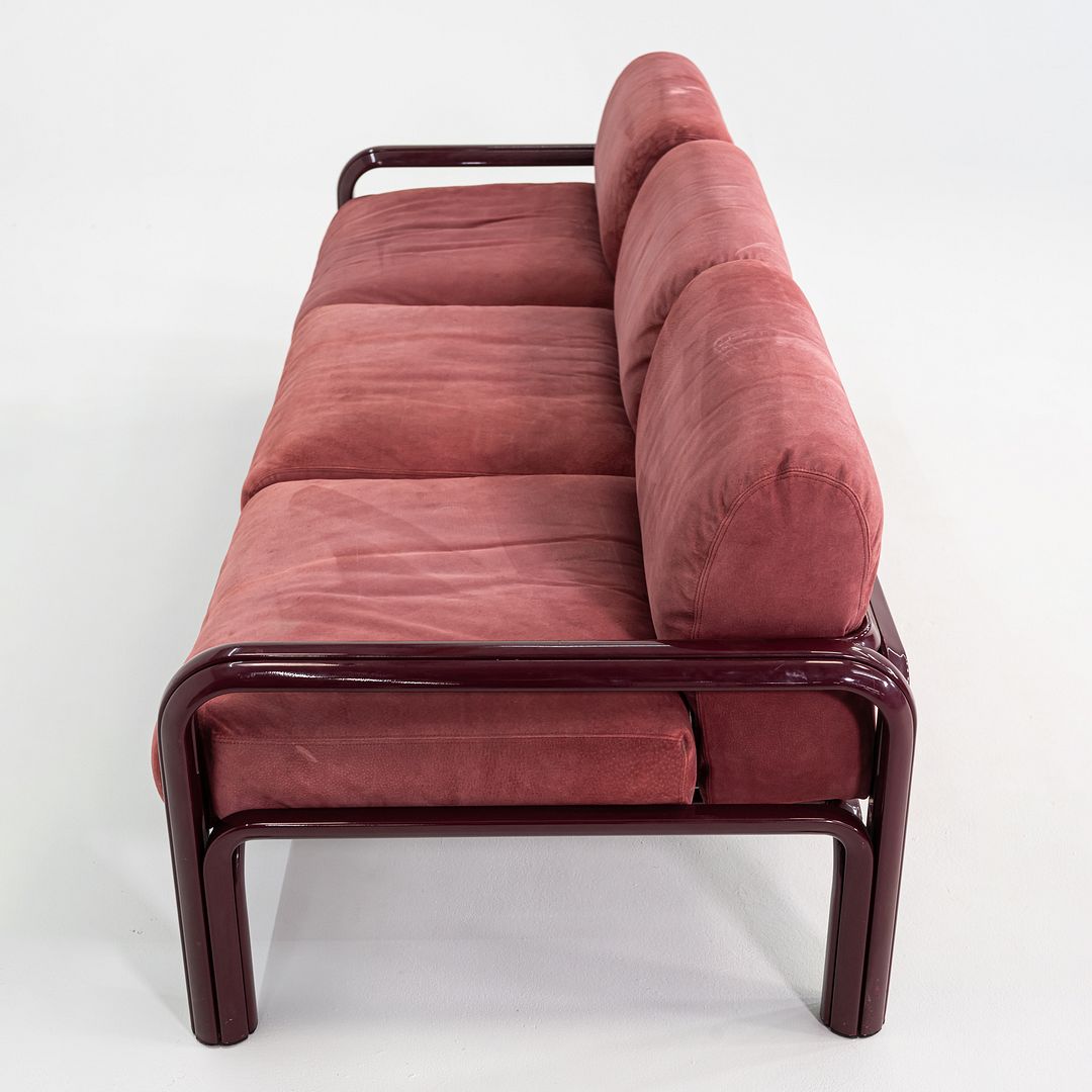 1981 Gae Aulenti for Knoll Three Seat Sofa in Burgundy Frame & Suede Upholstery