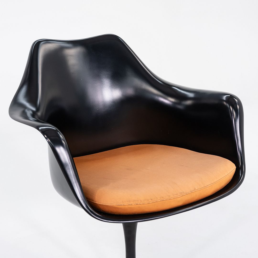 2000s Eero Saarinen for Knoll Tulip Dining Arm Chair in Black w/ Orange Cushion