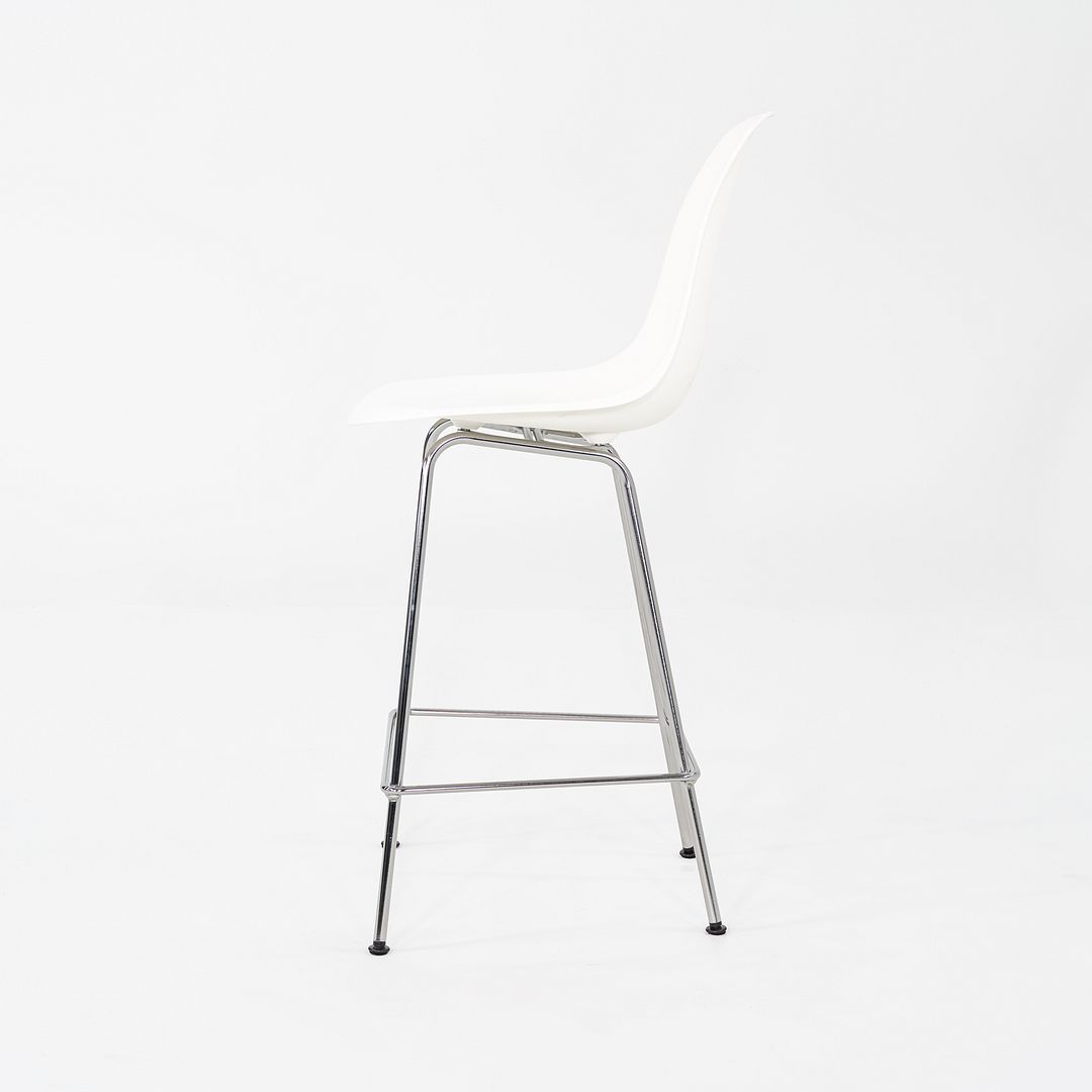2024 Pair of Herman Miller Eames Plastic Counter Stools in White w/ Chrome Bases