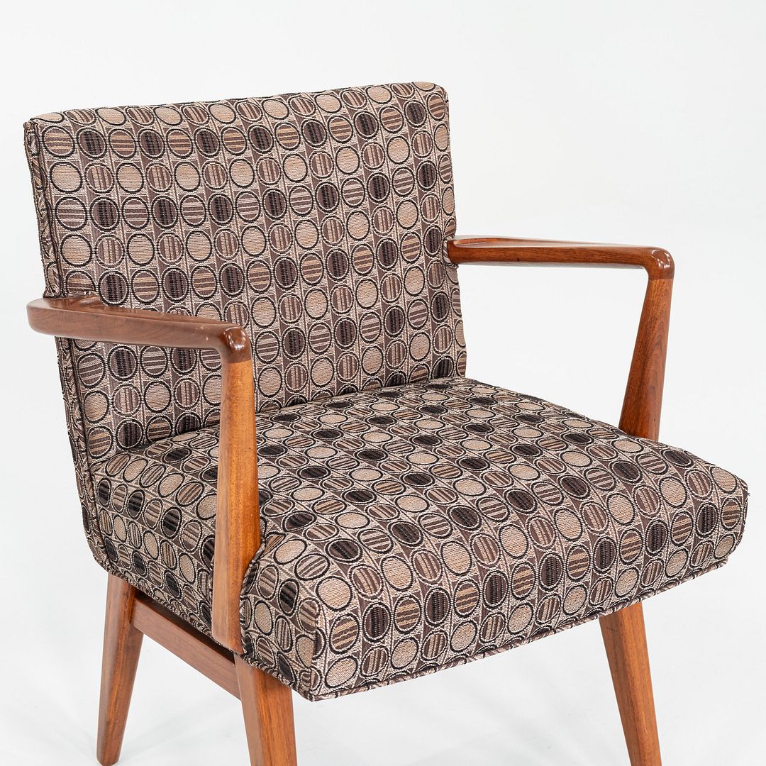 1960s Set of Seven Jens Risom Design Model C-108 Dining Arm Chairs in Walnut and Fabric