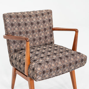 1960s Set of Seven Jens Risom Design Model C-108 Dining Arm Chairs in Walnut and Fabric