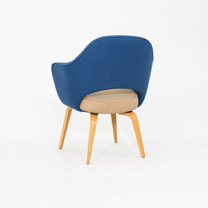 2015 Pair of Eero Saarinen for Knoll Dining Arm Chairs in Blue with Wooden Legs