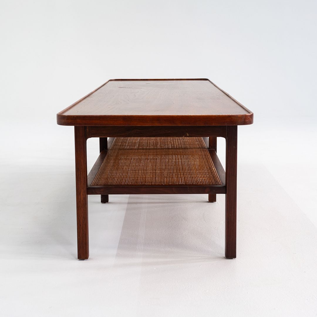 1960s Jack Cartwright for Founders Rectangular Coffee Table in Walnut and Cane