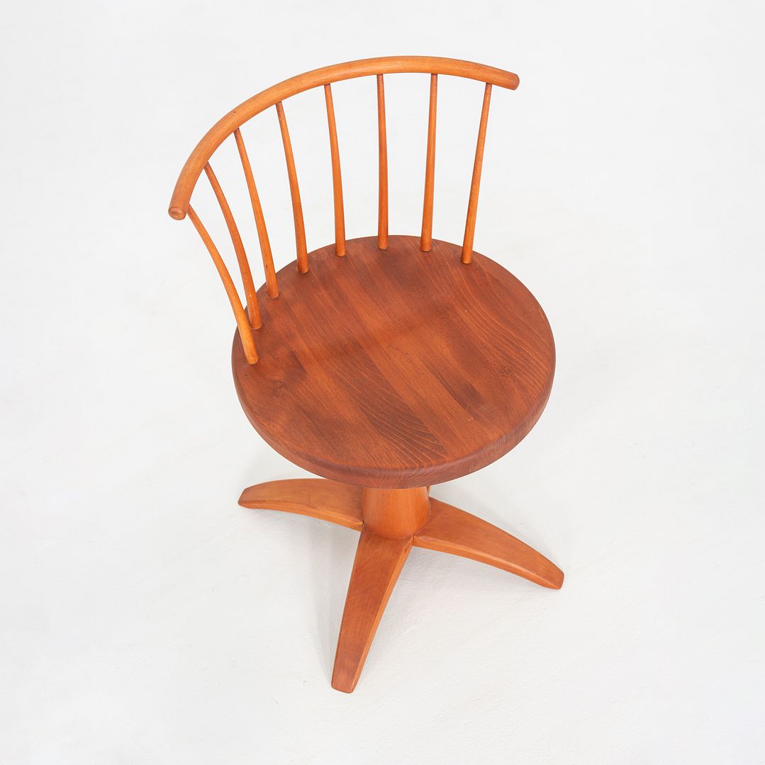 1990s Shaker Workshops Swivel Chair Revolver Stool in Cherry Wood Made in USA