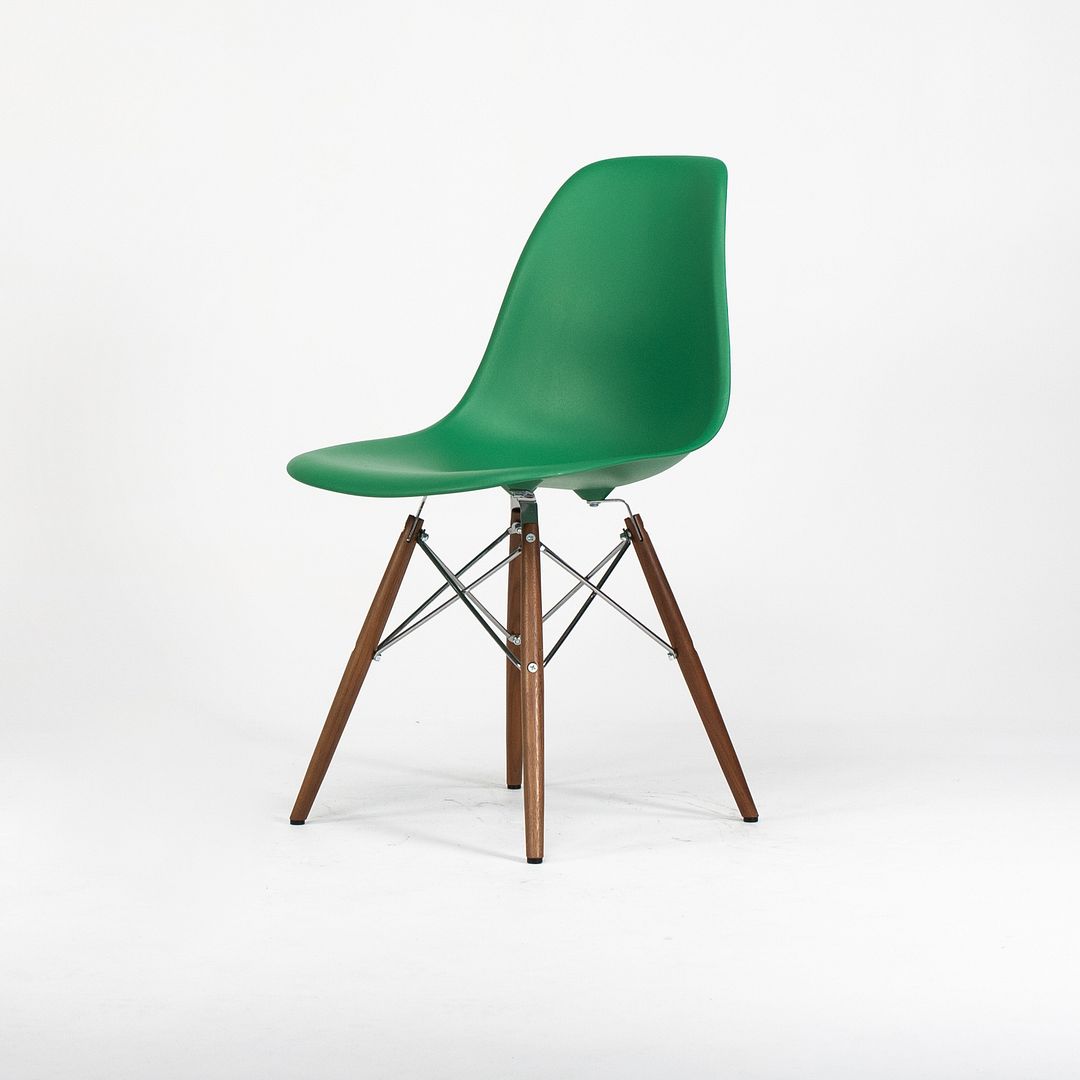 C. 2020 Herman Miller Eames Plastic Side Shell Chair Green w/ Walnut Dowel Base