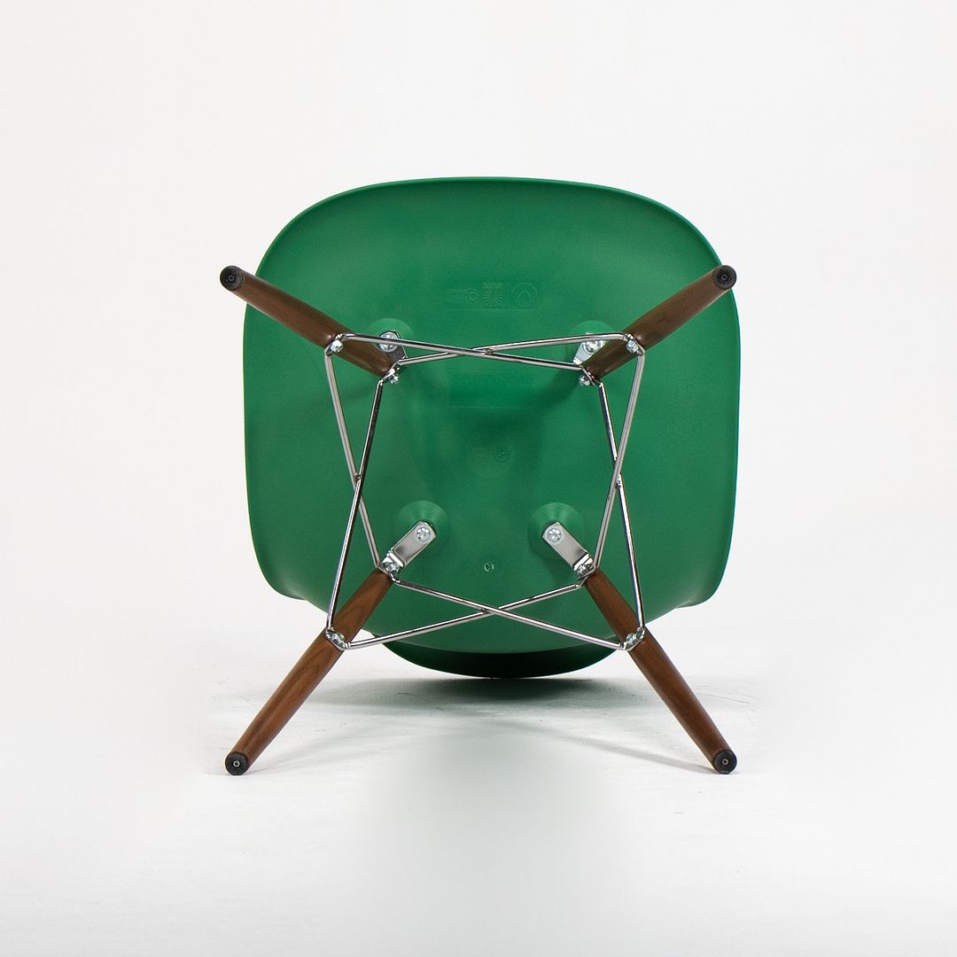 C. 2020 Herman Miller Eames Plastic Side Shell Chair Green w/ Walnut Dowel Base