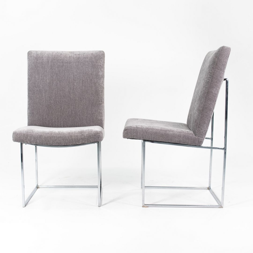 1970s Thin Line Dining Chairs by Milo Baughman for Thayer Coggin in Chromed Steel and Fabric