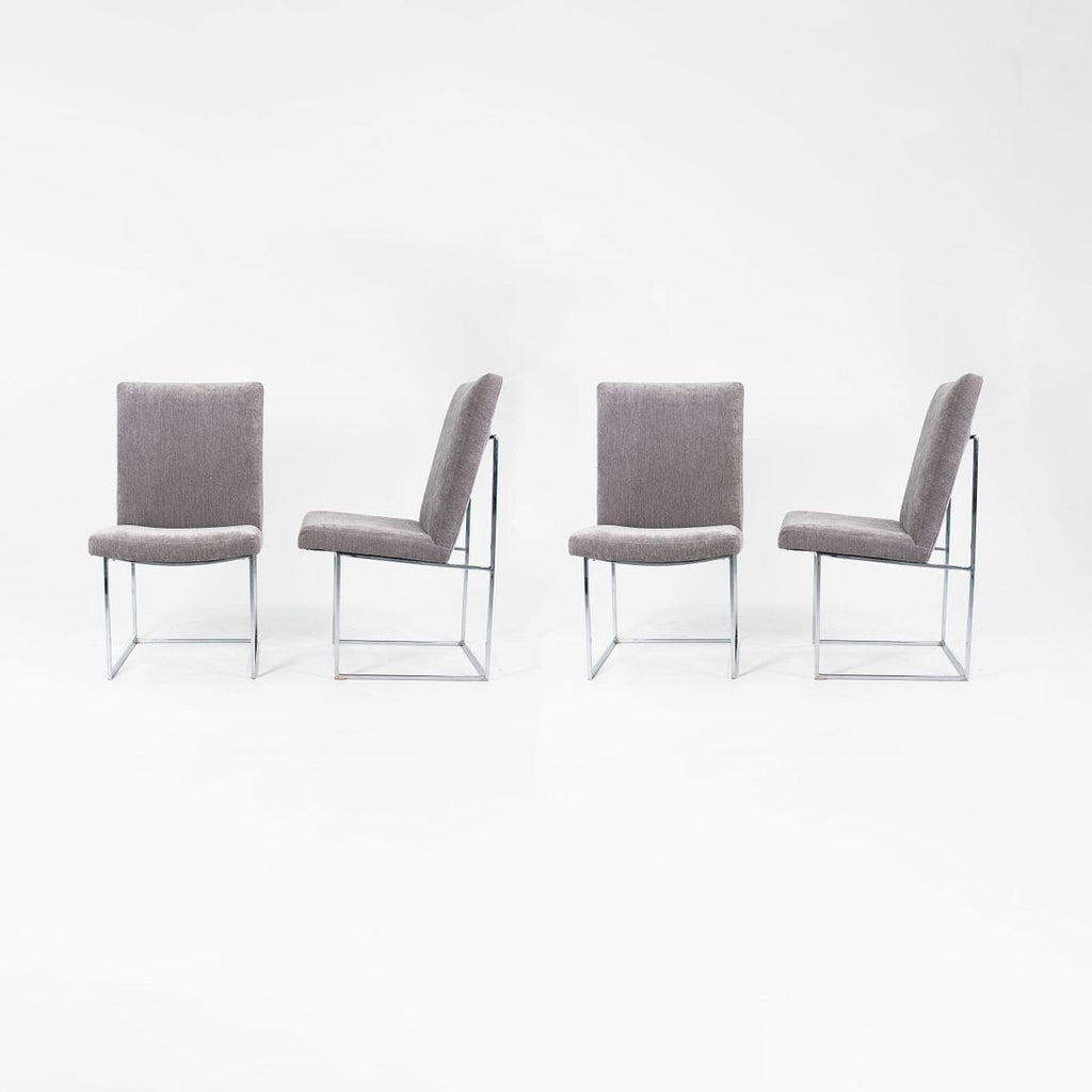 1970s Thin Line Dining Chairs by Milo Baughman for Thayer Coggin in Chromed Steel and Fabric
