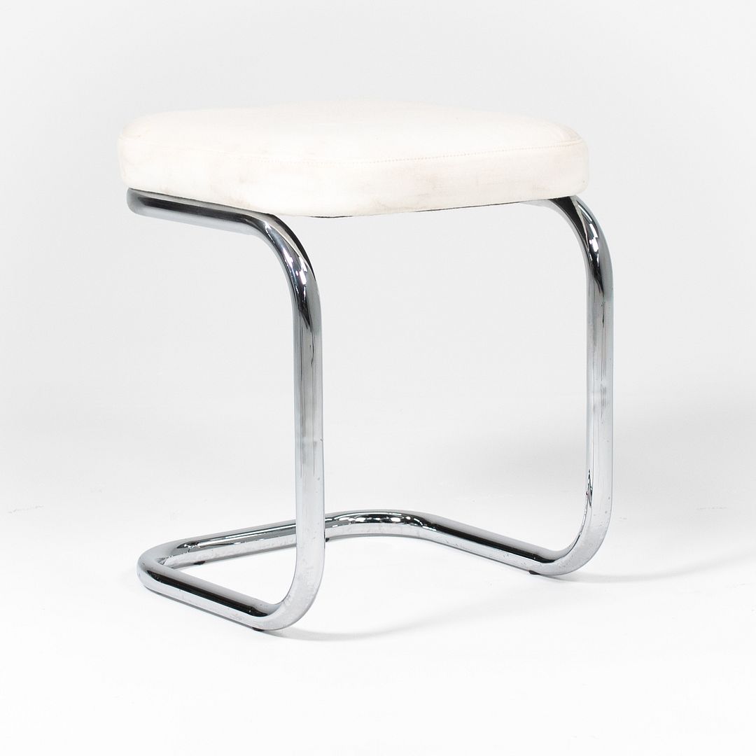 1970s Marcel Breuer for Thonet Stool in Chrome w/ Off-White Fabric Upholstery