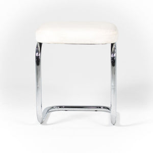 1970s Marcel Breuer for Thonet Stool in Chrome w/ Off-White Fabric Upholstery