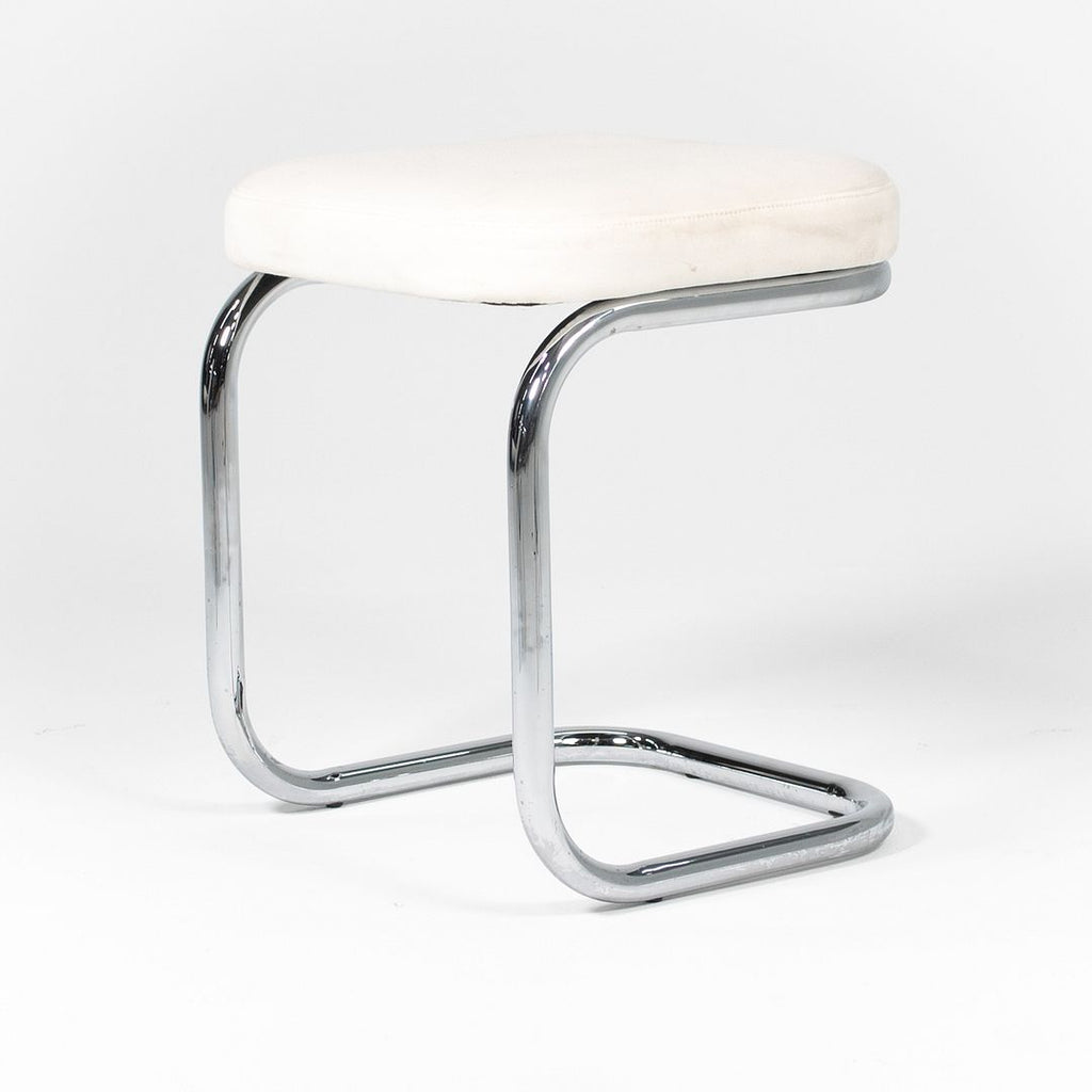 1970s Marcel Breuer for Thonet Stool in Chrome w/ Off-White Fabric Upholstery