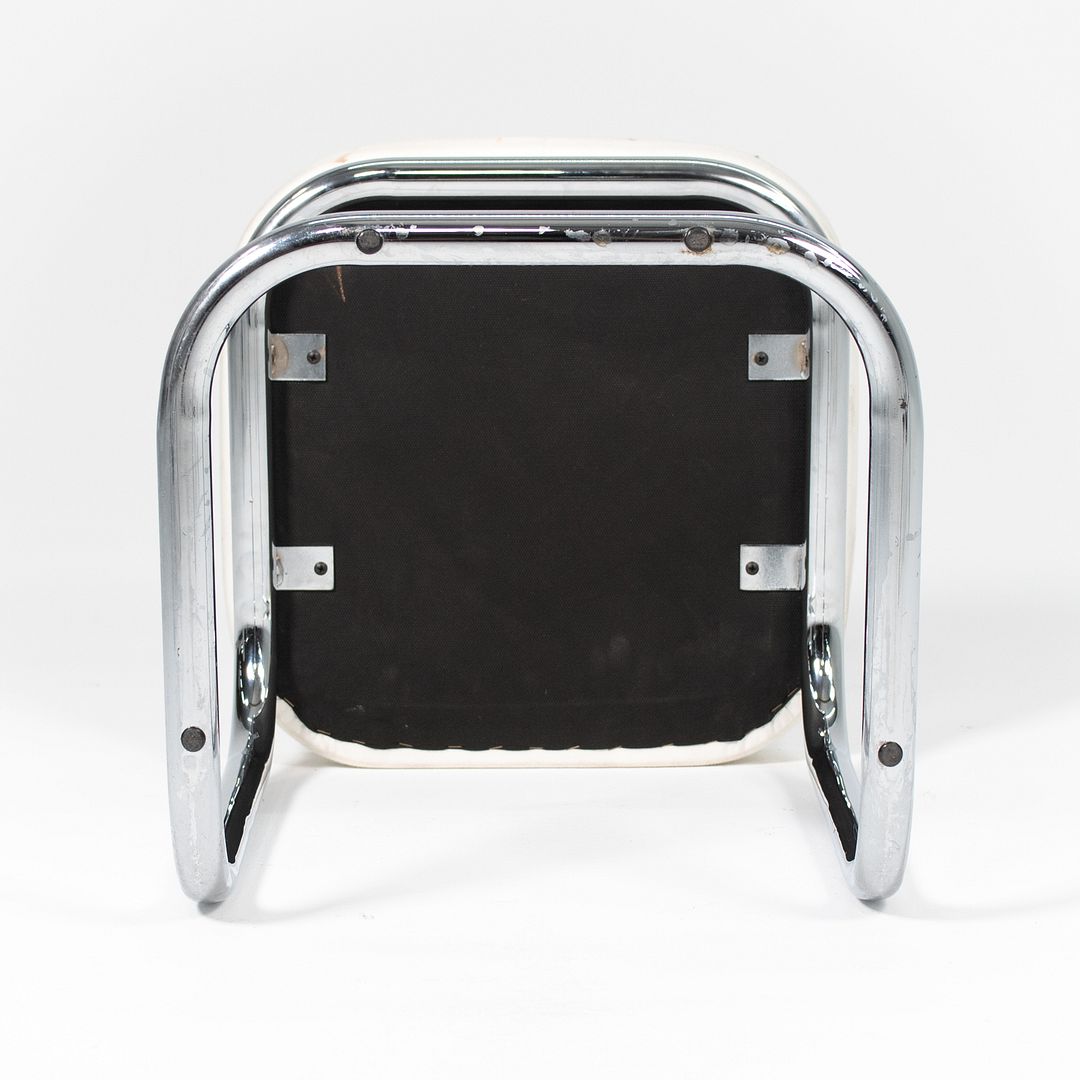 1970s Marcel Breuer for Thonet Stool in Chrome w/ Off-White Fabric Upholstery