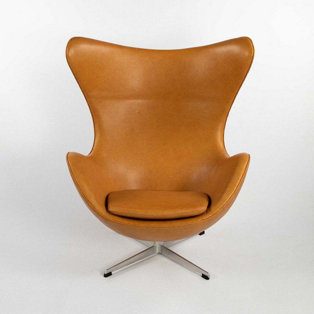 1959 Egg Chair and Ottoman by Arne Jacobsen for Fritz Hansen in Cognac Leather