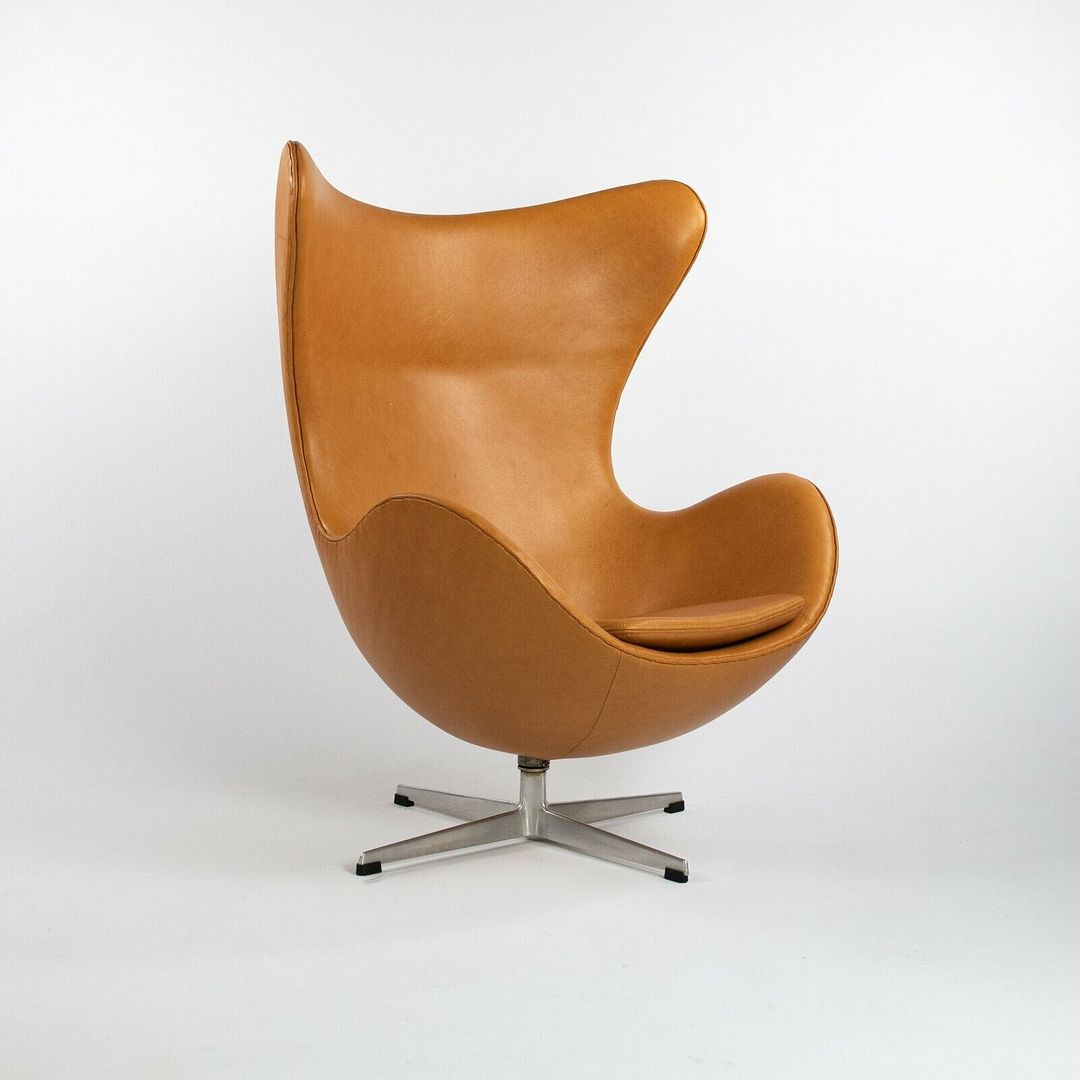 1959 Egg Chair and Ottoman by Arne Jacobsen for Fritz Hansen in Cognac Leather