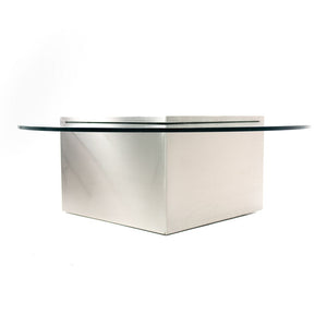 1970s Triform Cantilever Table by J. Wade Beam for Brueton in Glass and Brushed Steel