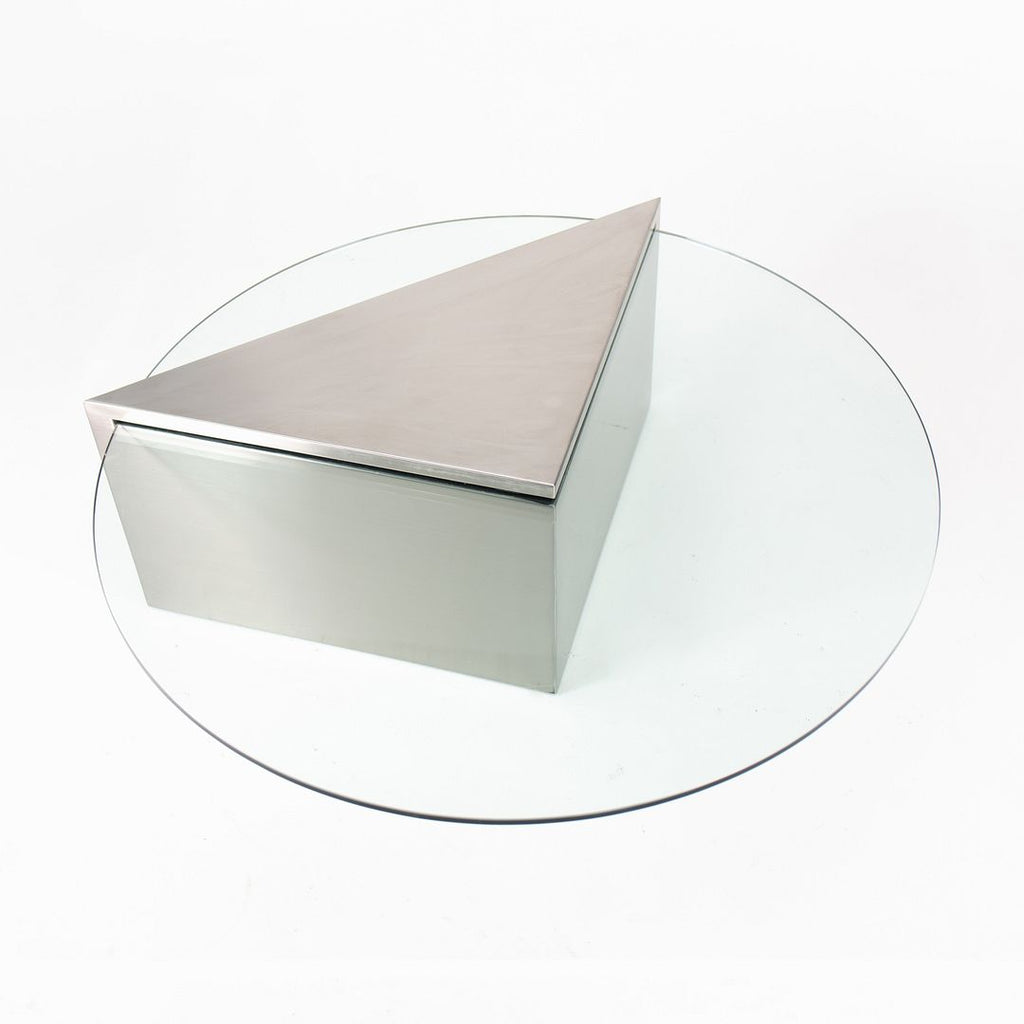 SOLD 1970s Triform Cantilever Table by J. Wade Beam for Brueton in Glass and Brushed Steel
