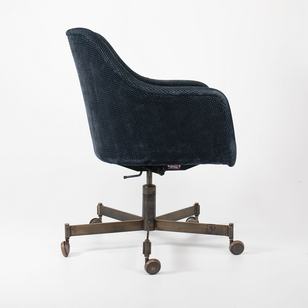 1980s Bumper Desk Chair by Ward Bennett for Brickel Associates in Blue Fabric with Bronze Bases 2x Available