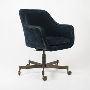 1980s Bumper Desk Chair by Ward Bennett for Brickel Associates in Blue Fabric with Bronze Bases 2x Available