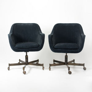 1980s Bumper Desk Chair by Ward Bennett for Brickel Associates in Blue Fabric with Bronze Bases 2x Available