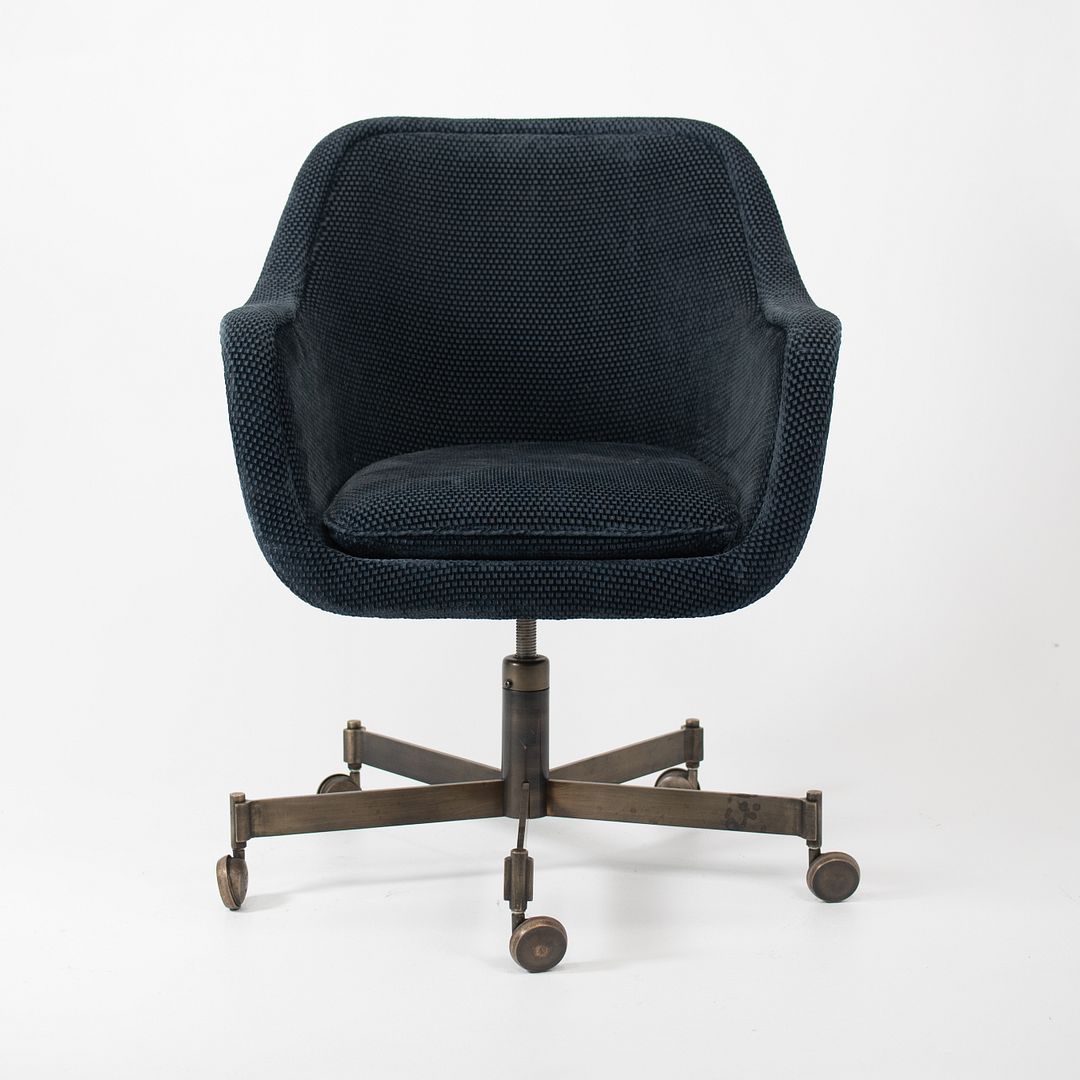 1980s Bumper Desk Chair by Ward Bennett for Brickel Associates in Blue Fabric with Bronze Bases 2x Available