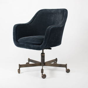 1980s Bumper Desk Chair by Ward Bennett for Brickel Associates in Blue Fabric with Bronze Bases 2x Available