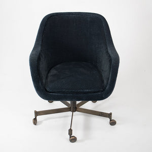 1980s Bumper Desk Chair by Ward Bennett for Brickel Associates in Blue Fabric with Bronze Bases 2x Available