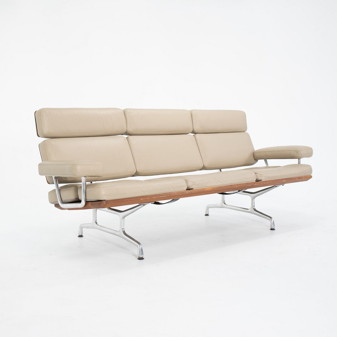 SOLD 2002 Eames Three Seat Sofa by Charles and Ray Eames for Herman Miller in Walnut and Tan Leather