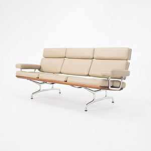 SOLD 2002 Eames Three Seat Sofa by Charles and Ray Eames for Herman Miller in Walnut and Tan Leather