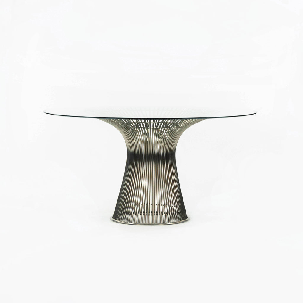 SOLD 1990s Warren Platner for Knoll Dining Table in Polished Nickel with 54 inch Glass Top