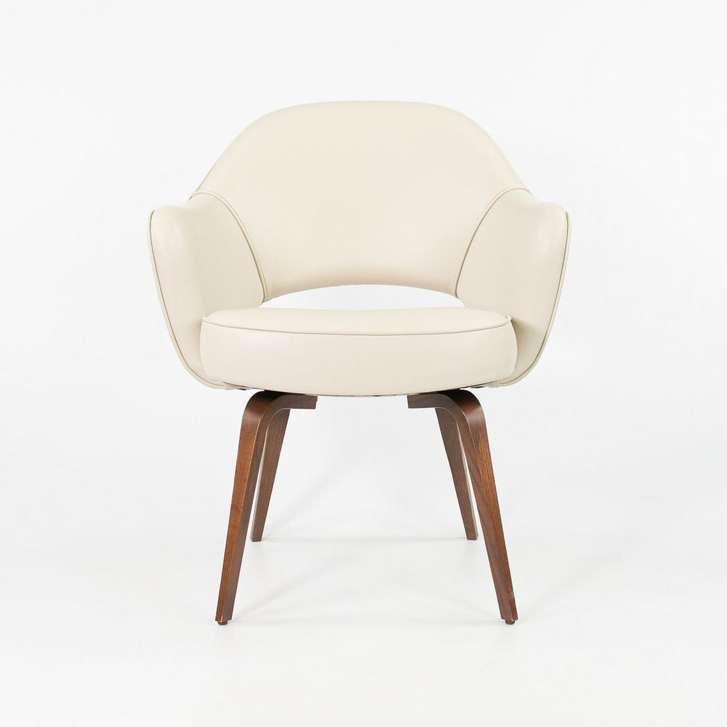 2021 No. 71 ULB Armchair by Eero Saarinen for Knoll in Off White Leather with Wooden Legs