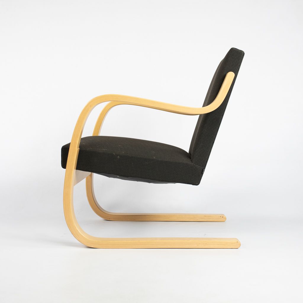2000s Pair of Model 402 Chairs by Aino and Alvar Aalto for Artek in Birch and Dark Fabric