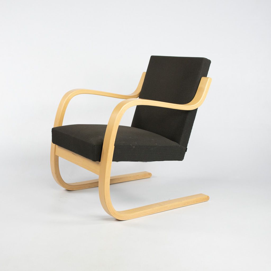 2000s Pair of Model 402 Chairs by Aino and Alvar Aalto for Artek in Birch and Dark Fabric