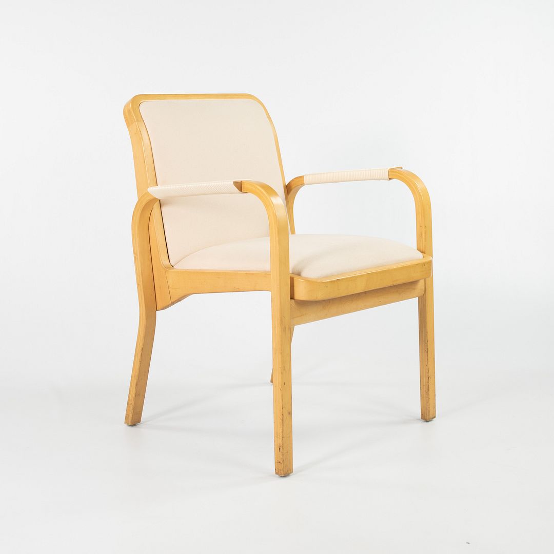 SOLD 1970s Pair of No. 45 Armchairs by Aino and Alvar Aalto for Artek in Birch and Ivory Fabric